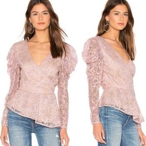 NWT Astr Icon Lace Puff Long Sleeve Wrap Top